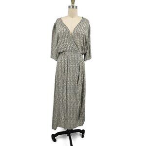 BeachGold Rayon Midi Dress Womens M Surplice Wrap Bodice Blue Ivory